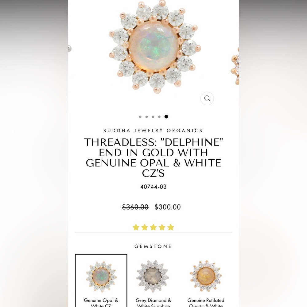 BUDDHA JEWELRY ORGANICS
 "DELPHINE" ROSE GOLD WITH GENUINE OPAL & WHITE
CZ'S